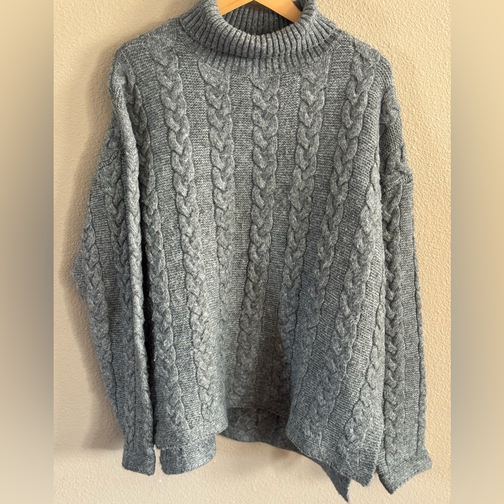 Caslon Charcoal Cable Knit Turtleneck Sweater
